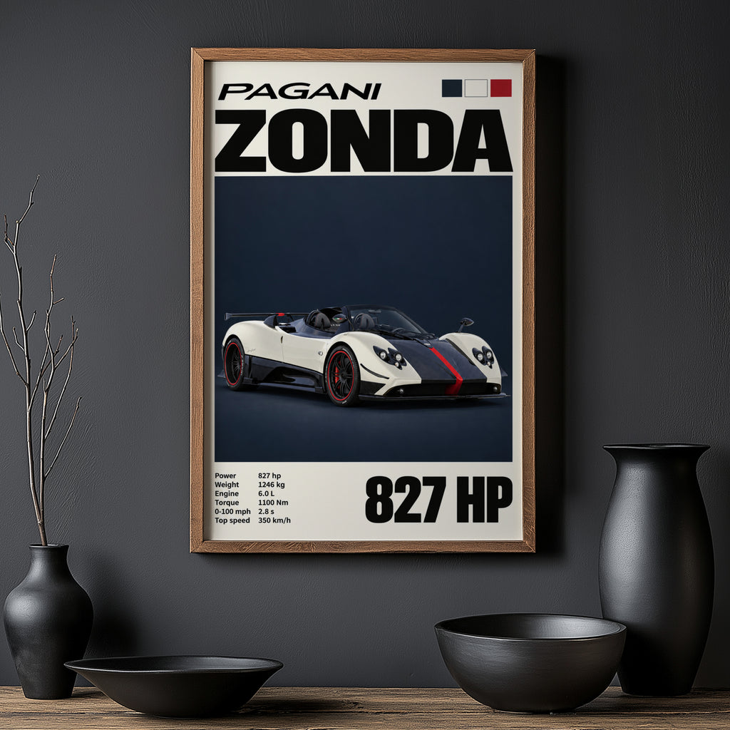 Vintage Pagani Zonda Print, Supercar Wall Art