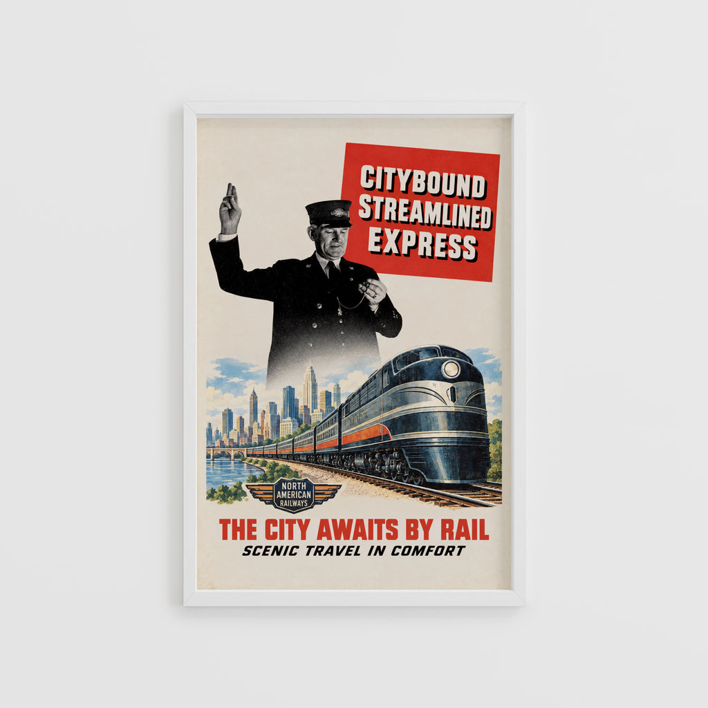Vintage Train Print Poster, Streamlined Express Wall Art