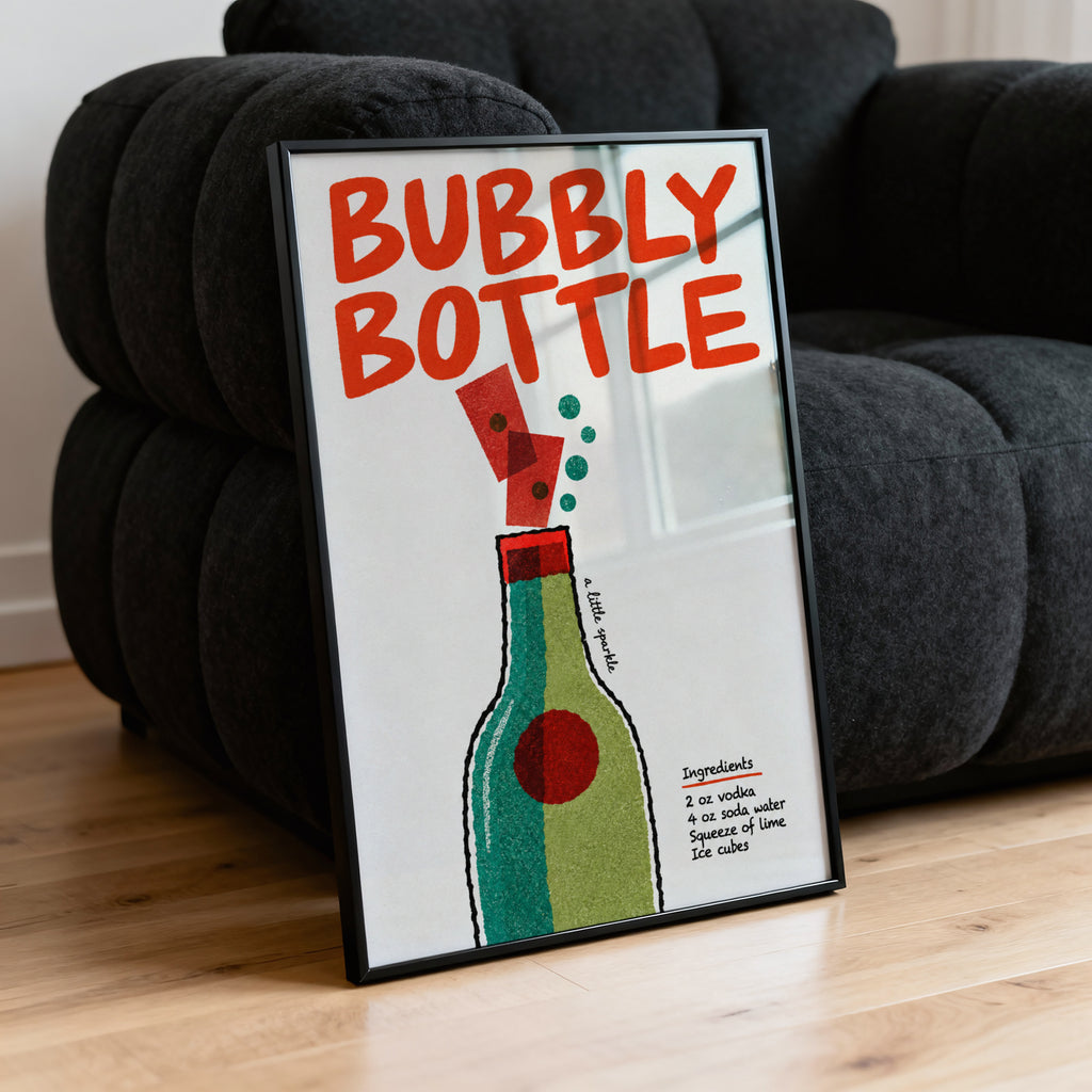 Vintage Bubbly Bottle Print Poster, Cocktail Wall Art