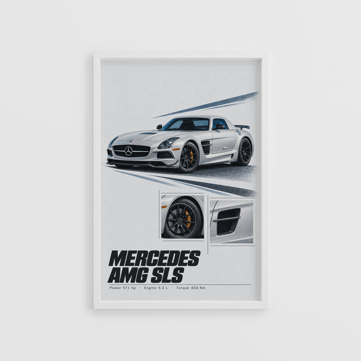 Vintage Mercedes AMG SLS Print, Supercar Wall Art