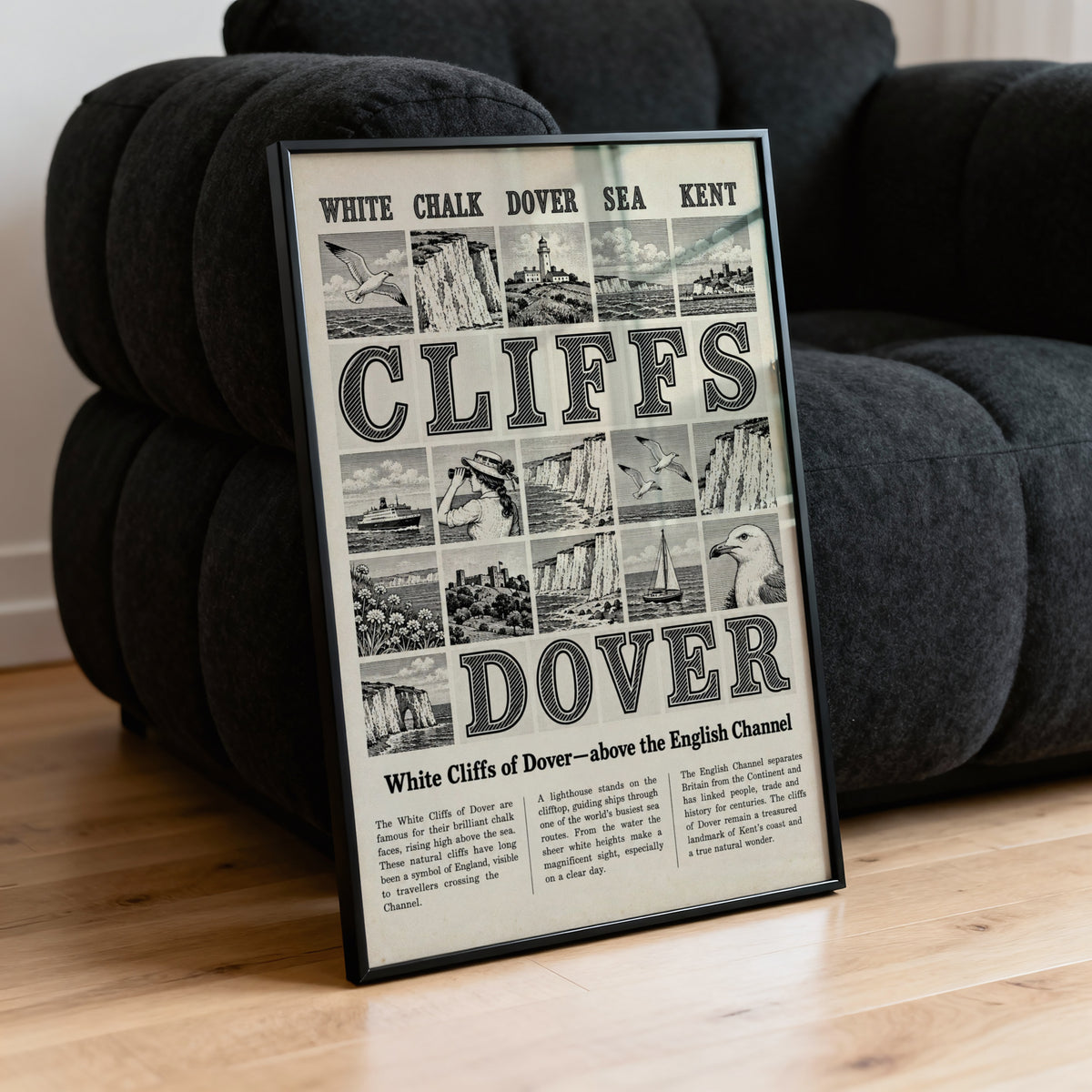 Vintage White Cliffs of Dover Poster, Kent Wall Art Print