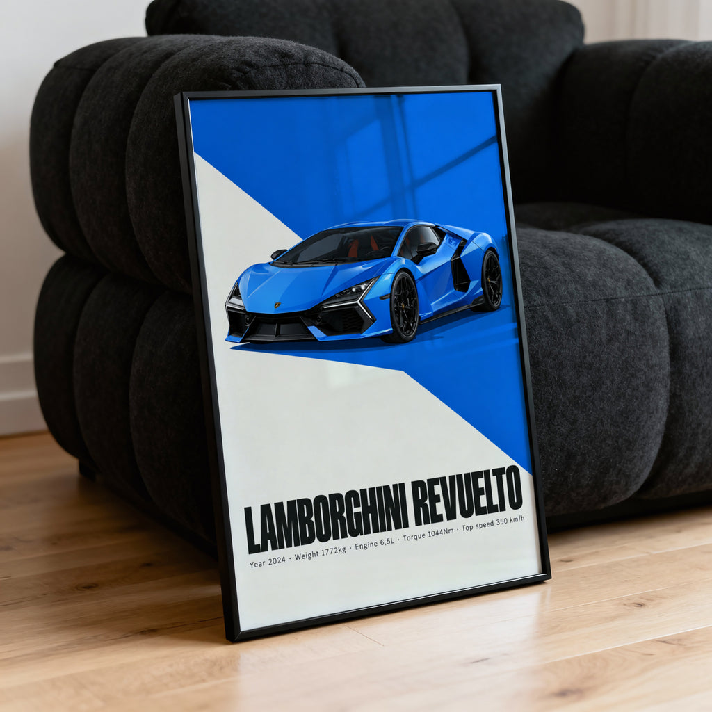 Vintage Lamborghini Revuelto Print, Supercar Art