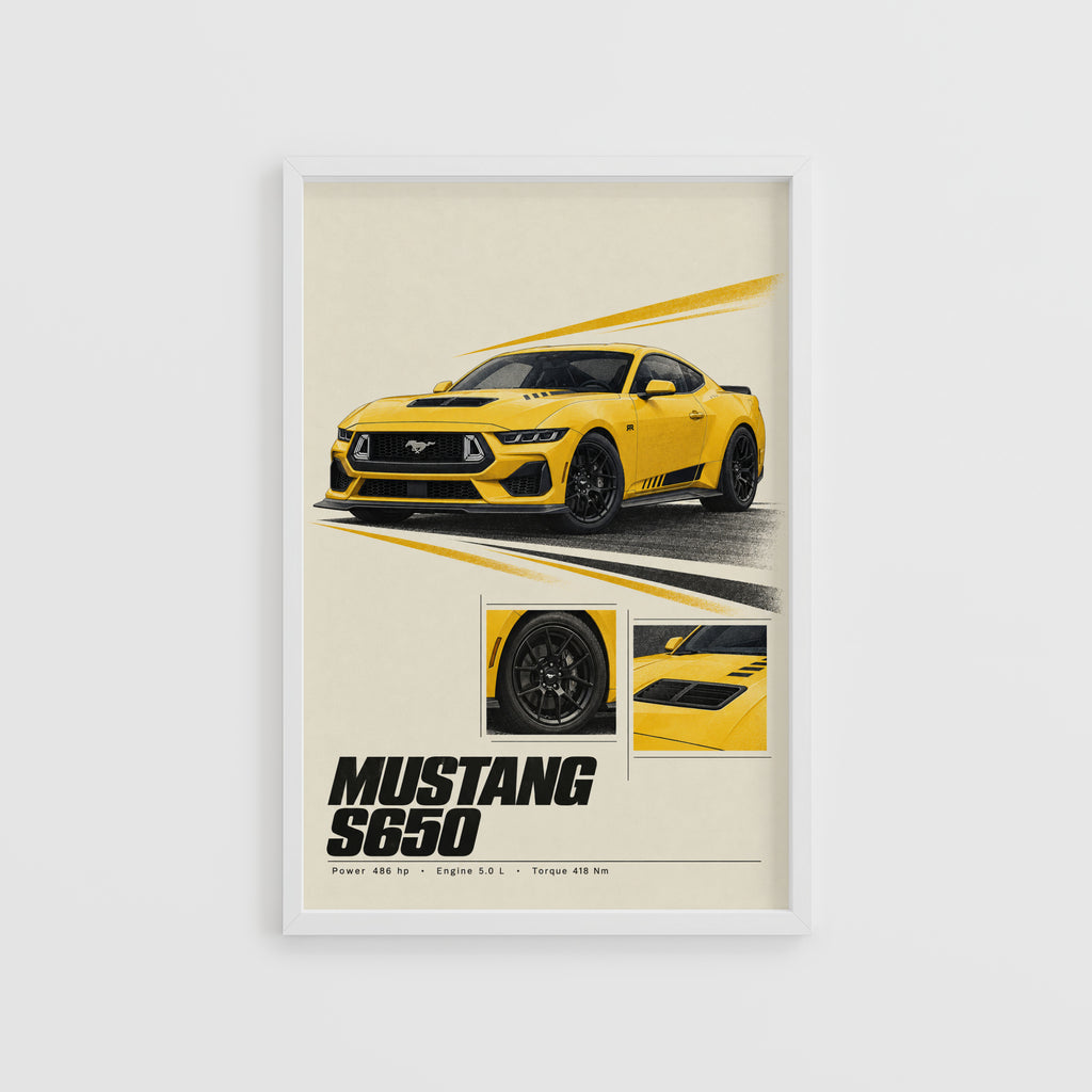 Vintage Mustang Print, Yellow Muscle Car Wall Art