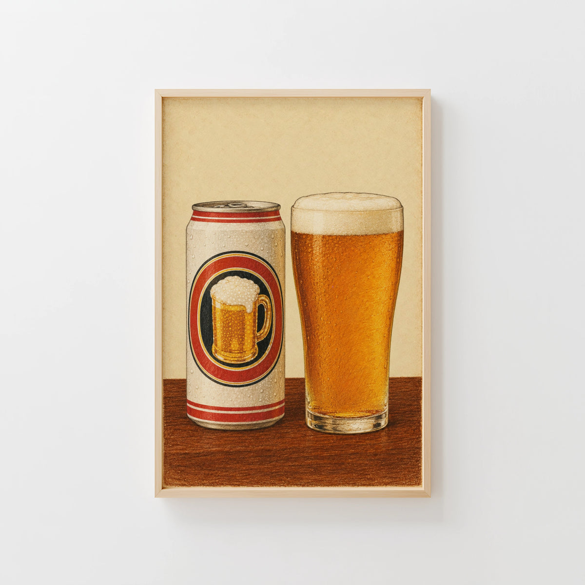 Vintage Beer Can & Pint Print Poster, Pub Wall Art