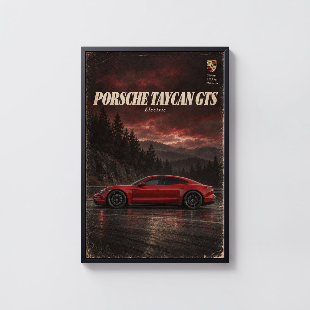 Vintage Porsche Taycan GTS Print, Car Poster, Wall Art