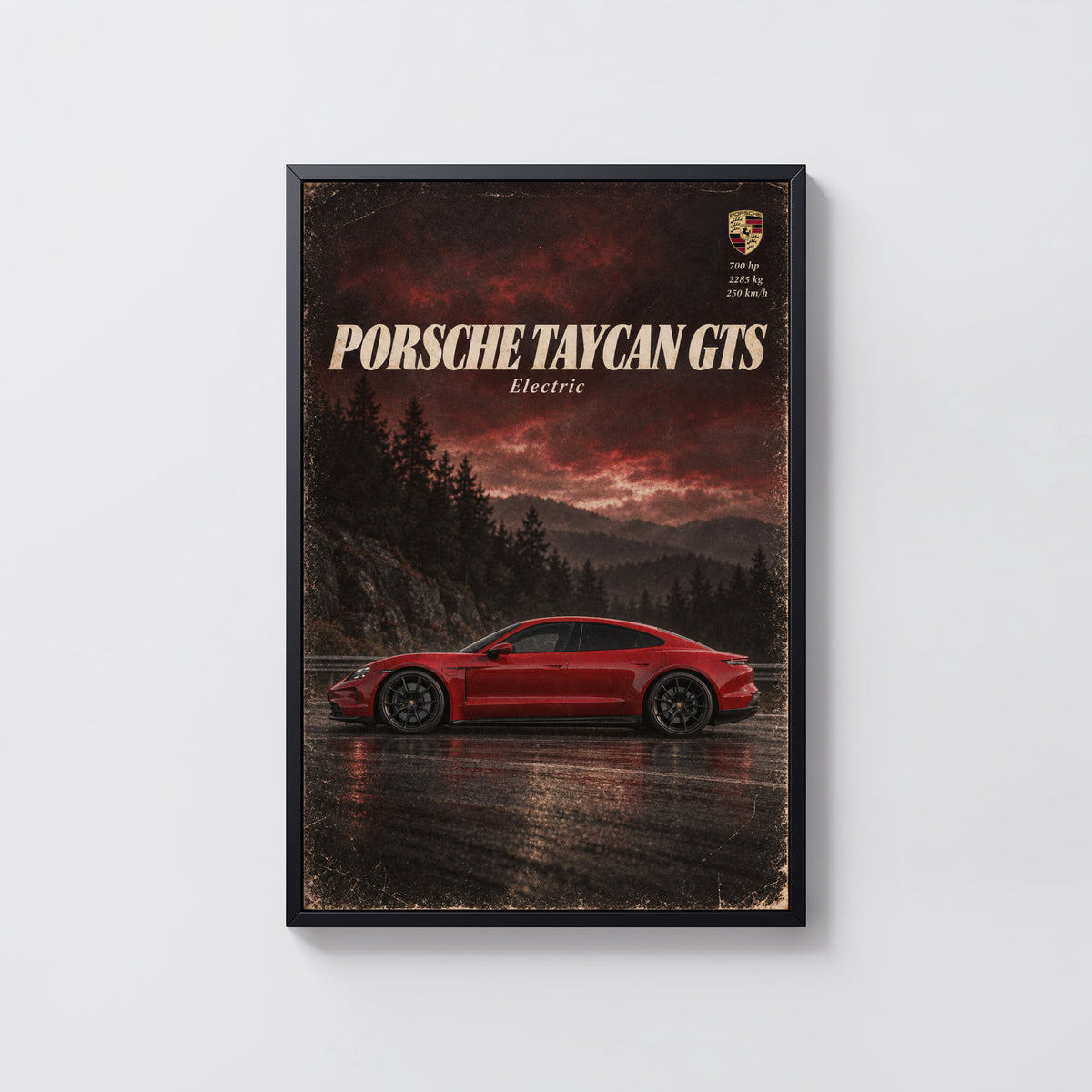 Vintage Porsche Taycan GTS Print, Car Poster, Wall Art