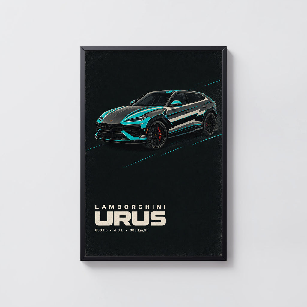 Vintage Lamborghini Urus Print, Supercar Wall Art