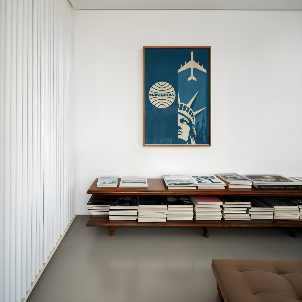 Vintage Manhattan Poster, Airline Wall Art, NYC Print