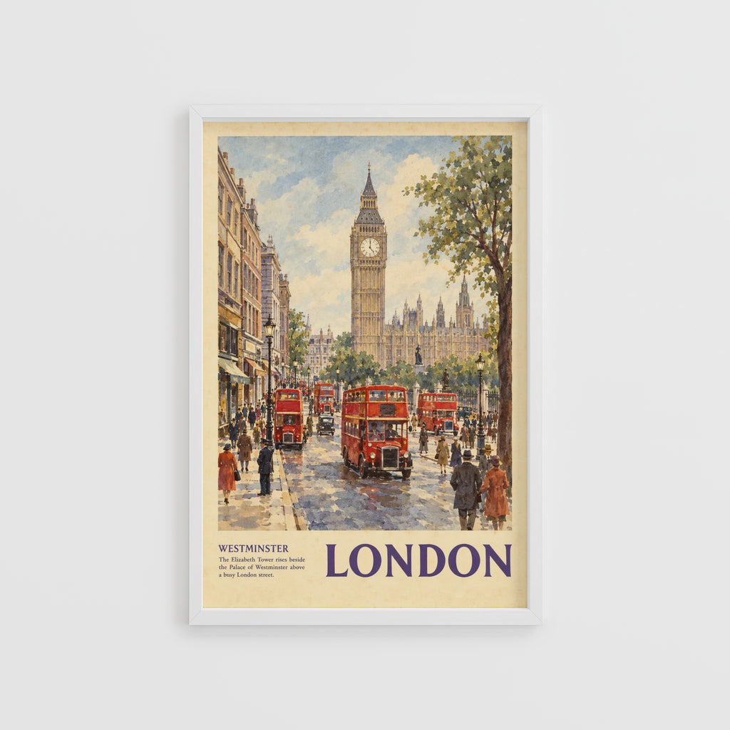Vintage London Poster, Westminster Wall Art, Big Ben Print