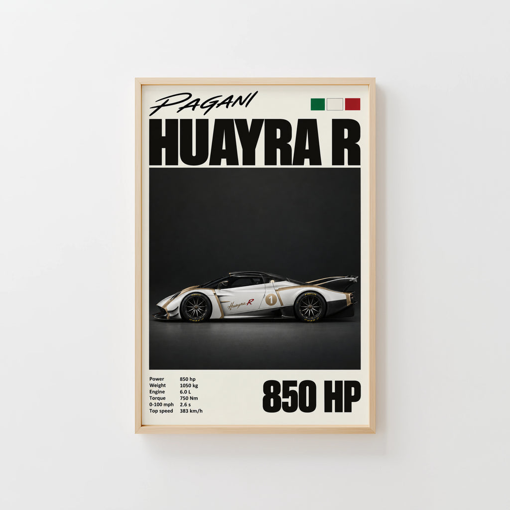 Vintage Pagani Huayra R Print, Supercar Wall Art
