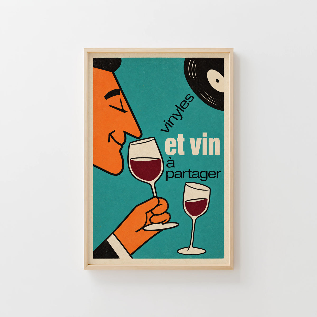Vintage Red Wine Print Poster, Retro Vinyl Wall Art