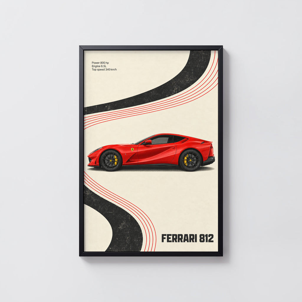 Vintage Ferrari 812 Print, Red Supercar Wall Art