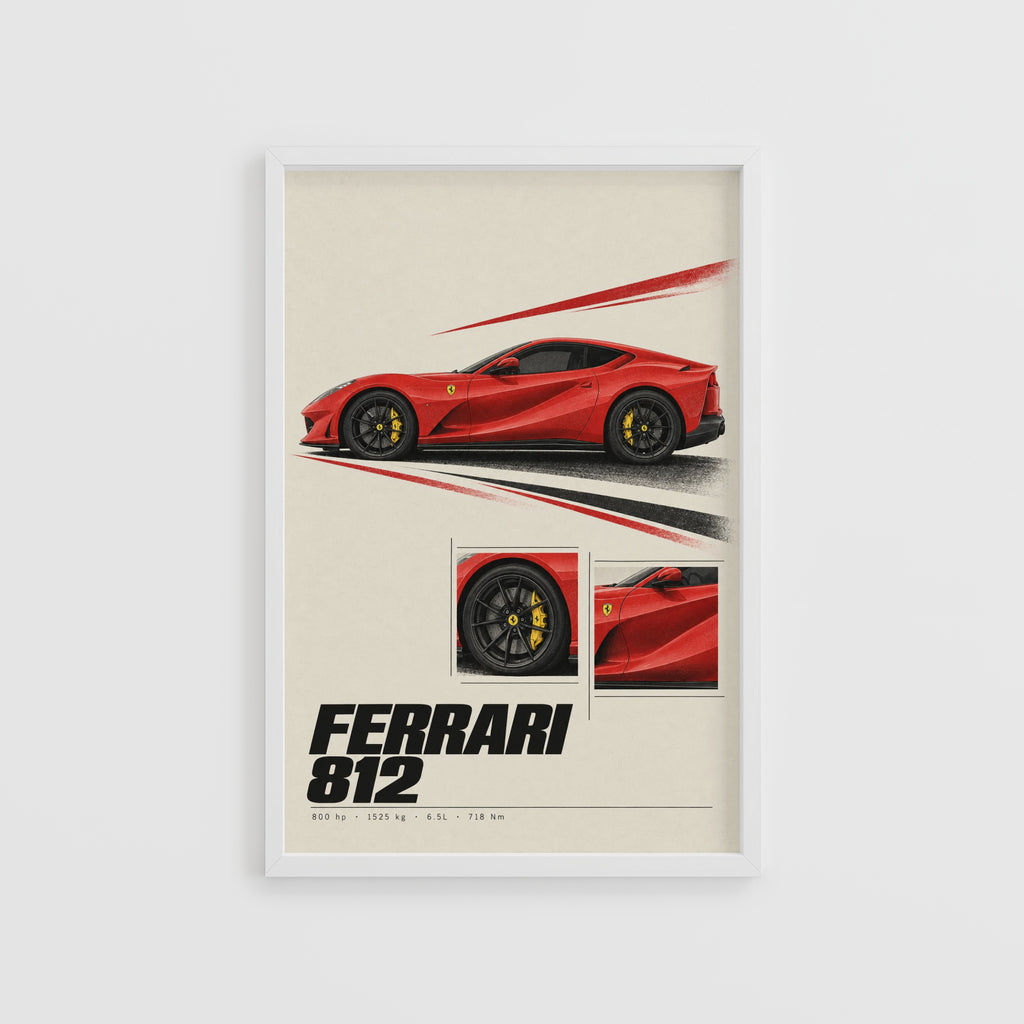 Vintage Ferrari 812 Print, Red Supercar Wall Art