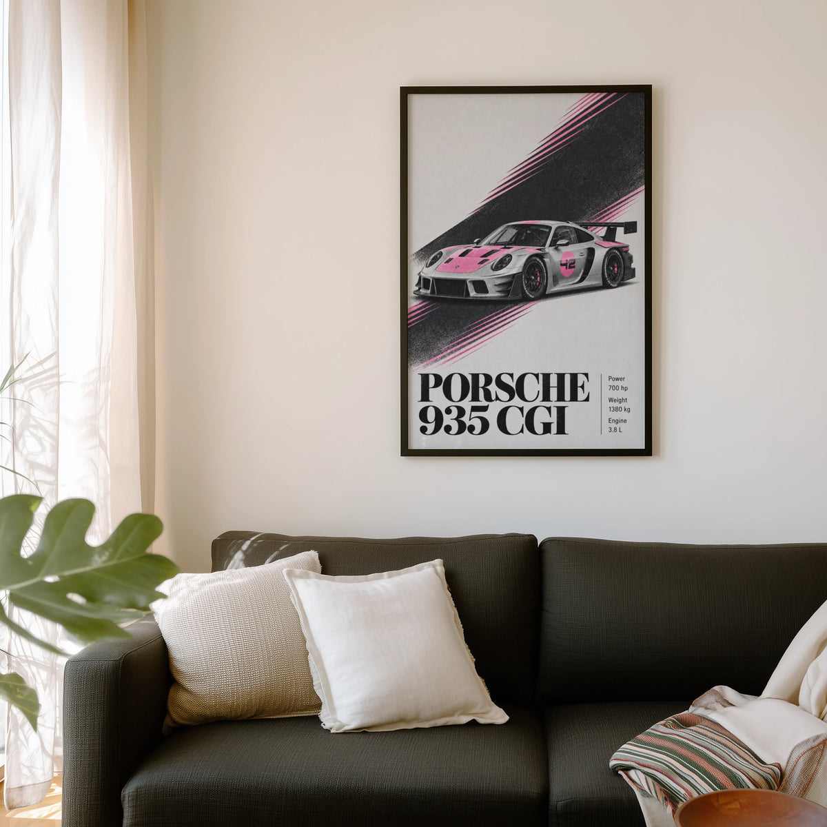 Vintage Porsche 935 Print, Pink Racing Car Art