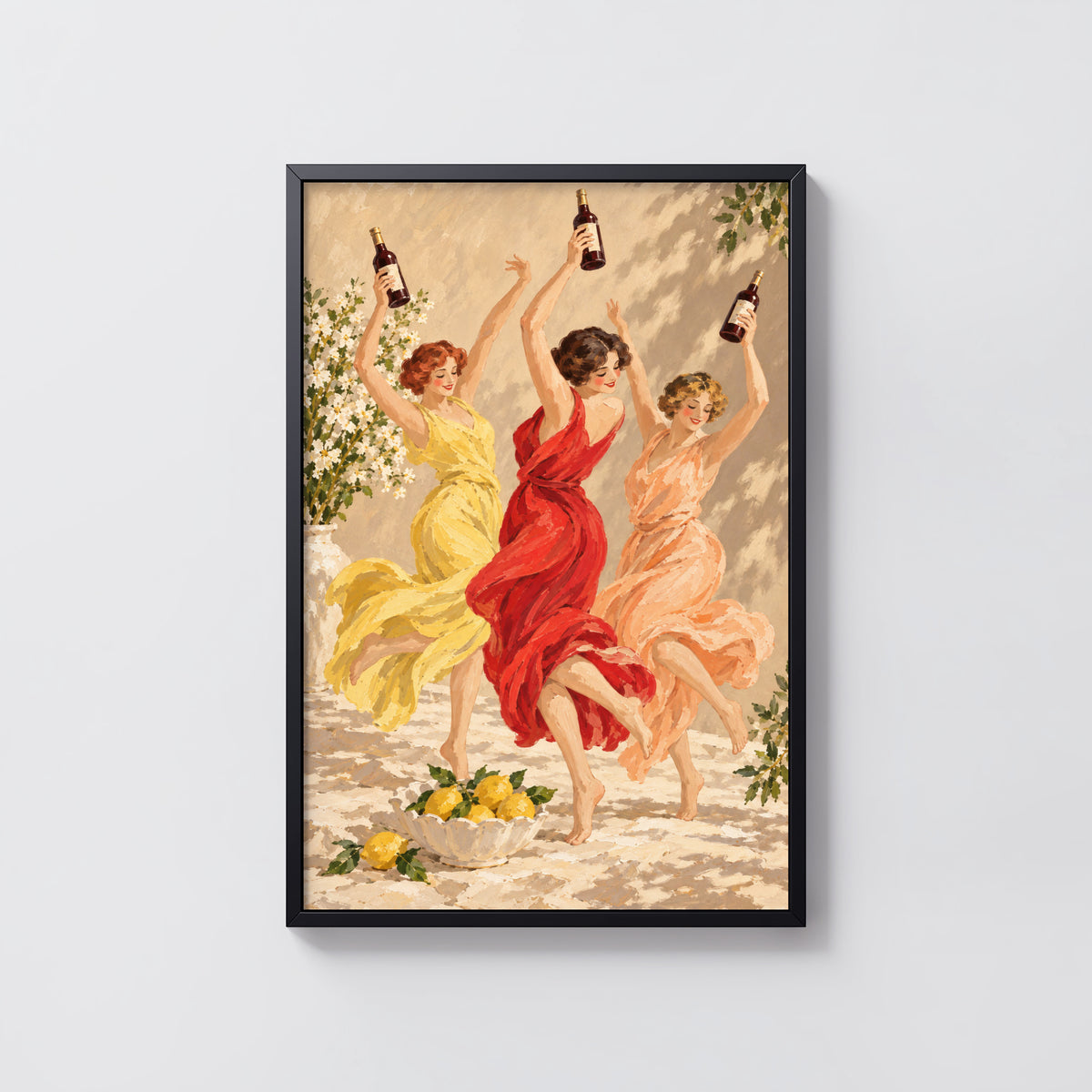 Vintage Print Poster, Dancing Women Wine Wall Art