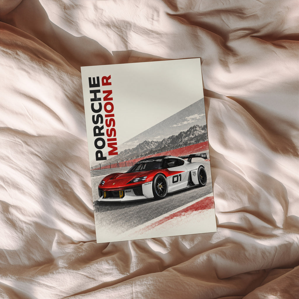 Vintage Porsche Mission R Print, Race Car Wall Art