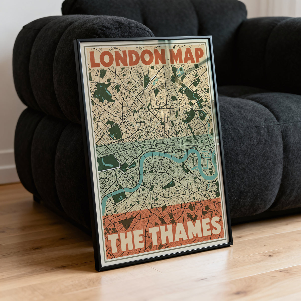 Vintage London Map Poster, Thames Wall Art, City Print