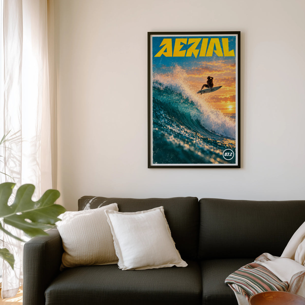 Vintage Aerial Surf Print, Surfing Poster, Sunset Wave