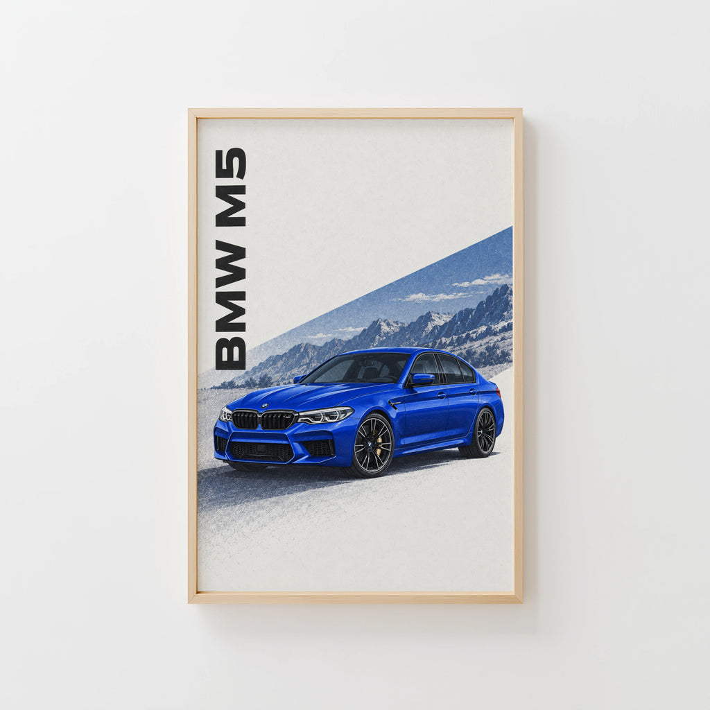 Vintage BMW M5 Print, Blue Car Wall Art