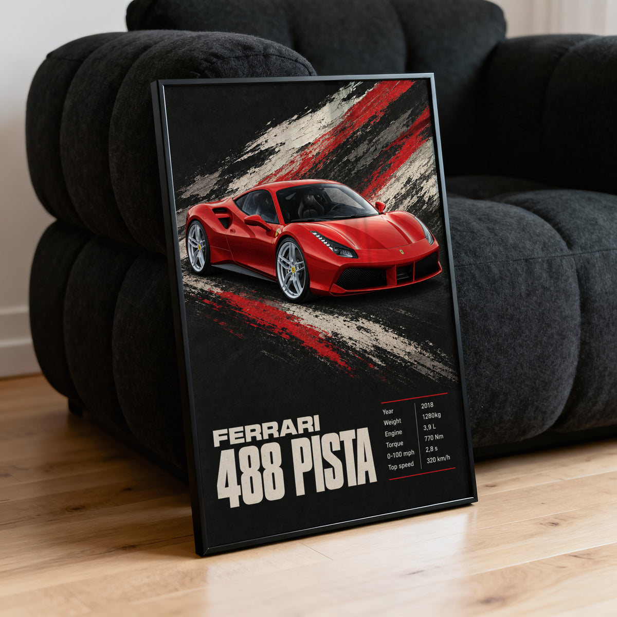 Vintage Ferrari 488 Pista Print, Car Wall Art