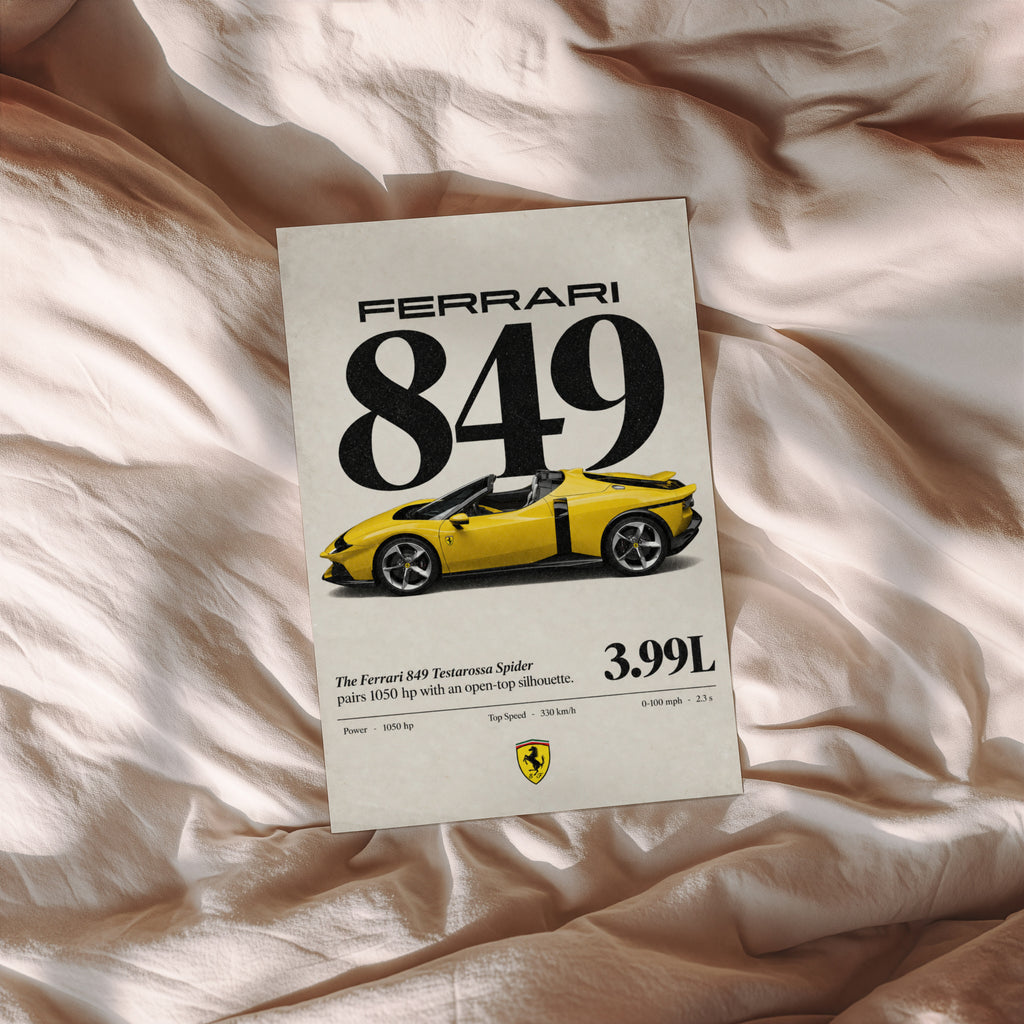 Vintage Ferrari 849 Spider Print, Car Wall Art