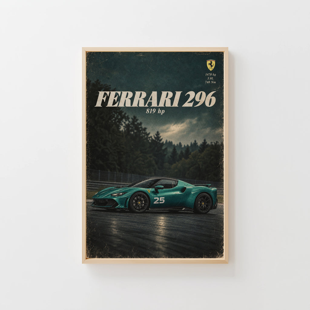 Vintage Ferrari 296 Print, Car Wall Art, Supercar