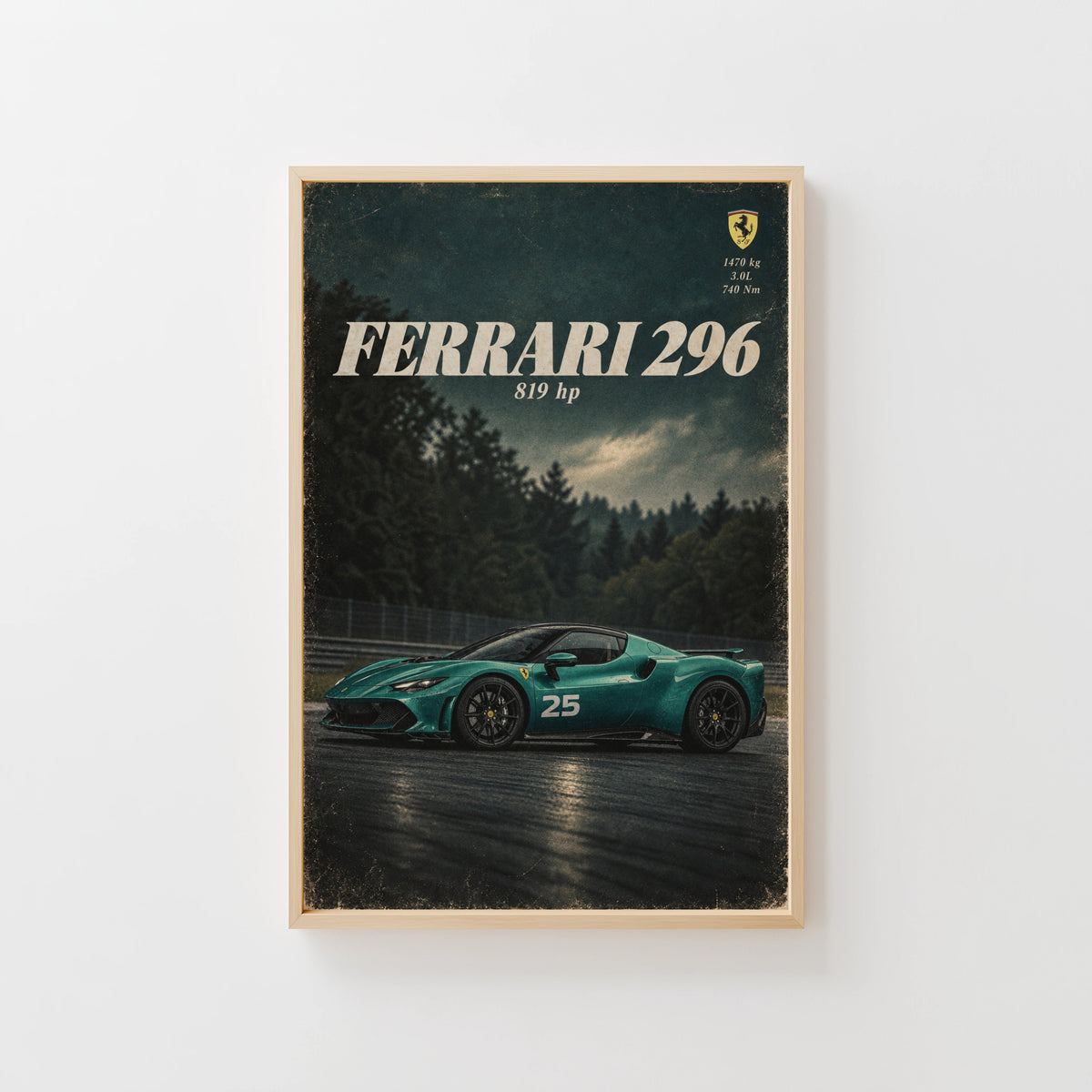 Vintage Ferrari 296 Print, Car Wall Art, Supercar