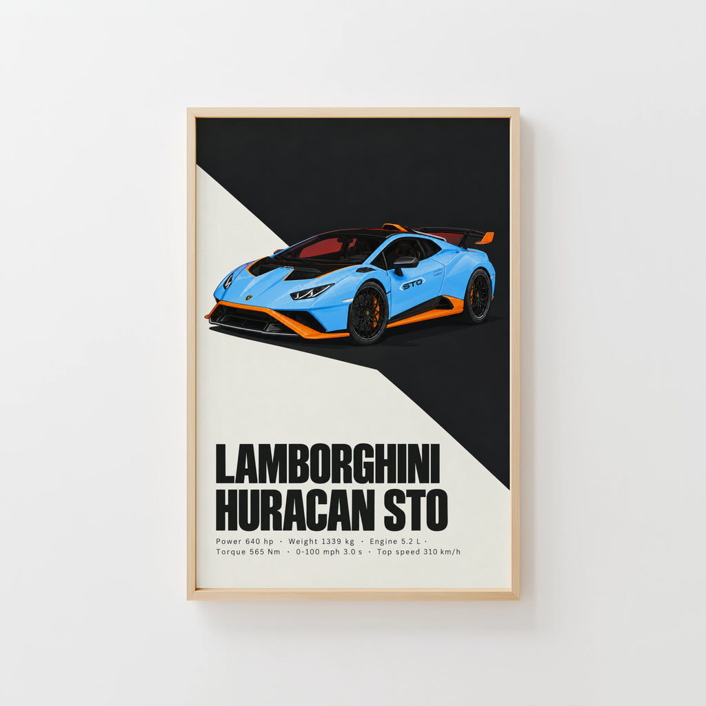 Vintage Lamborghini Huracan STO Print, Car Wall Art