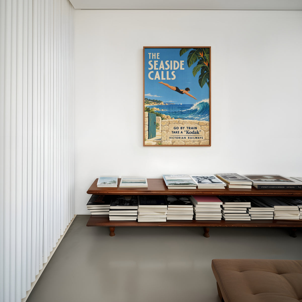 Vintage Seaside Diver Poster, Art Deco Wall Art, Train Print