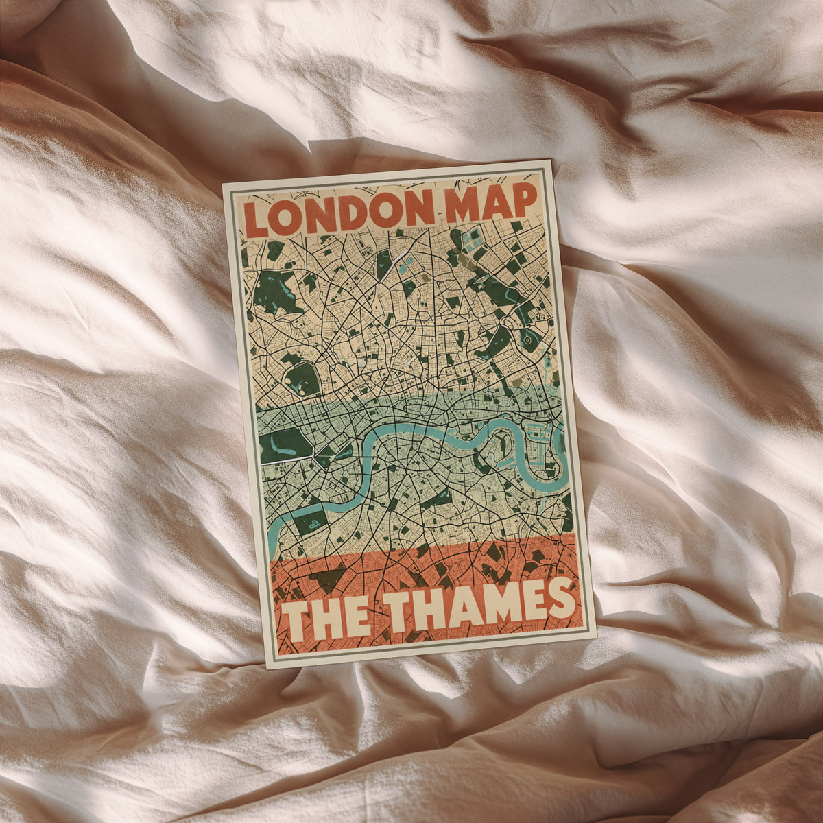 Vintage London Map Poster, Thames Wall Art, City Print