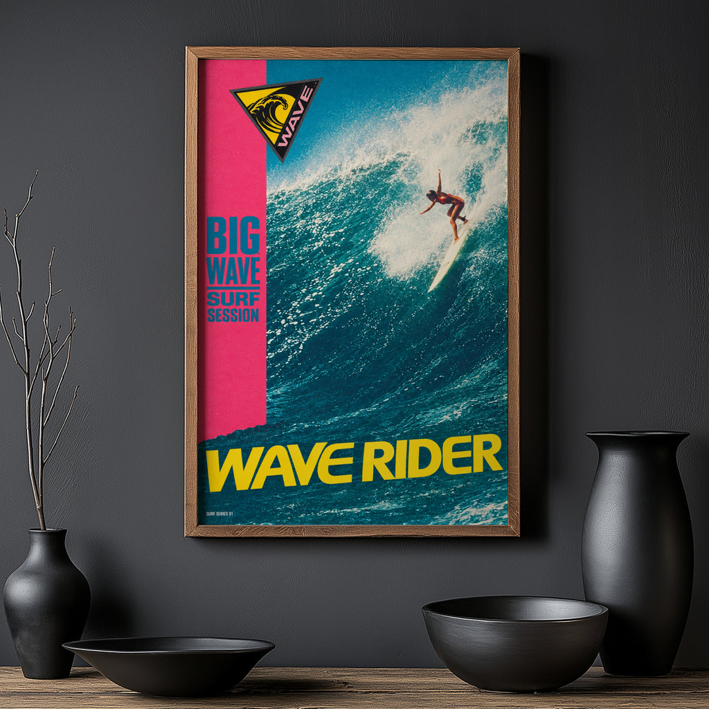 Vintage Wave Rider Surf Print, Big Wave Surf Poster