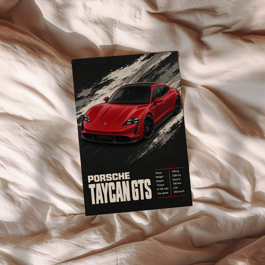 Vintage Porsche Taycan GTS Print, Car Poster Wall Art