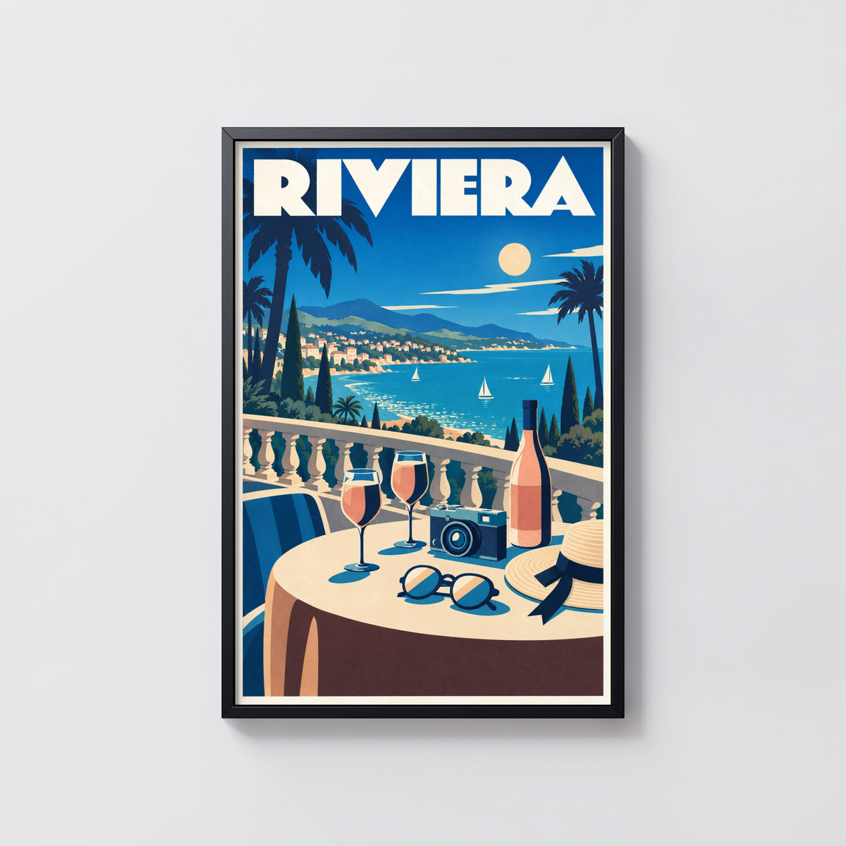 Vintage Riviera Poster, Art Deco Wall Art, Travel Print