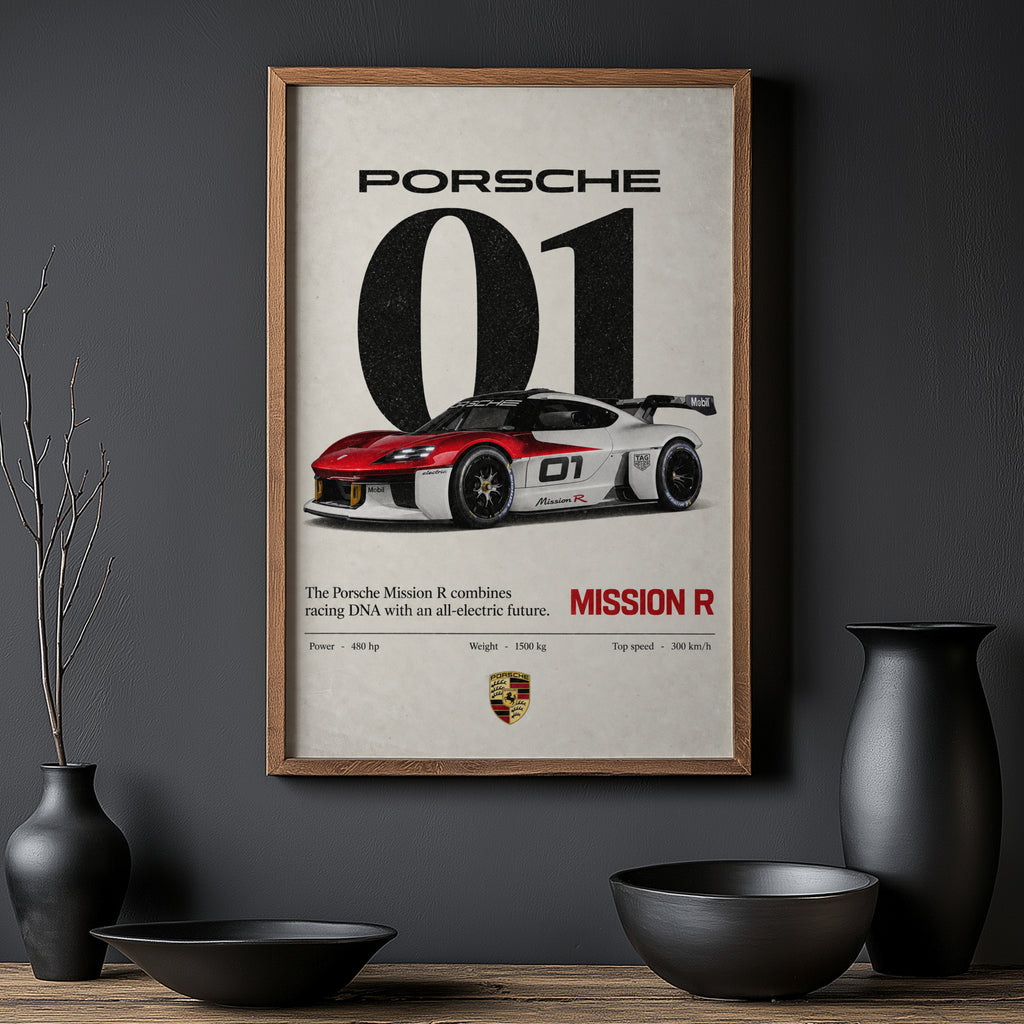 Vintage Porsche Mission R Print, Car Wall Art