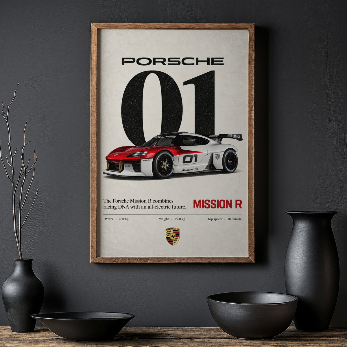 Vintage Porsche Mission R Print, Car Wall Art