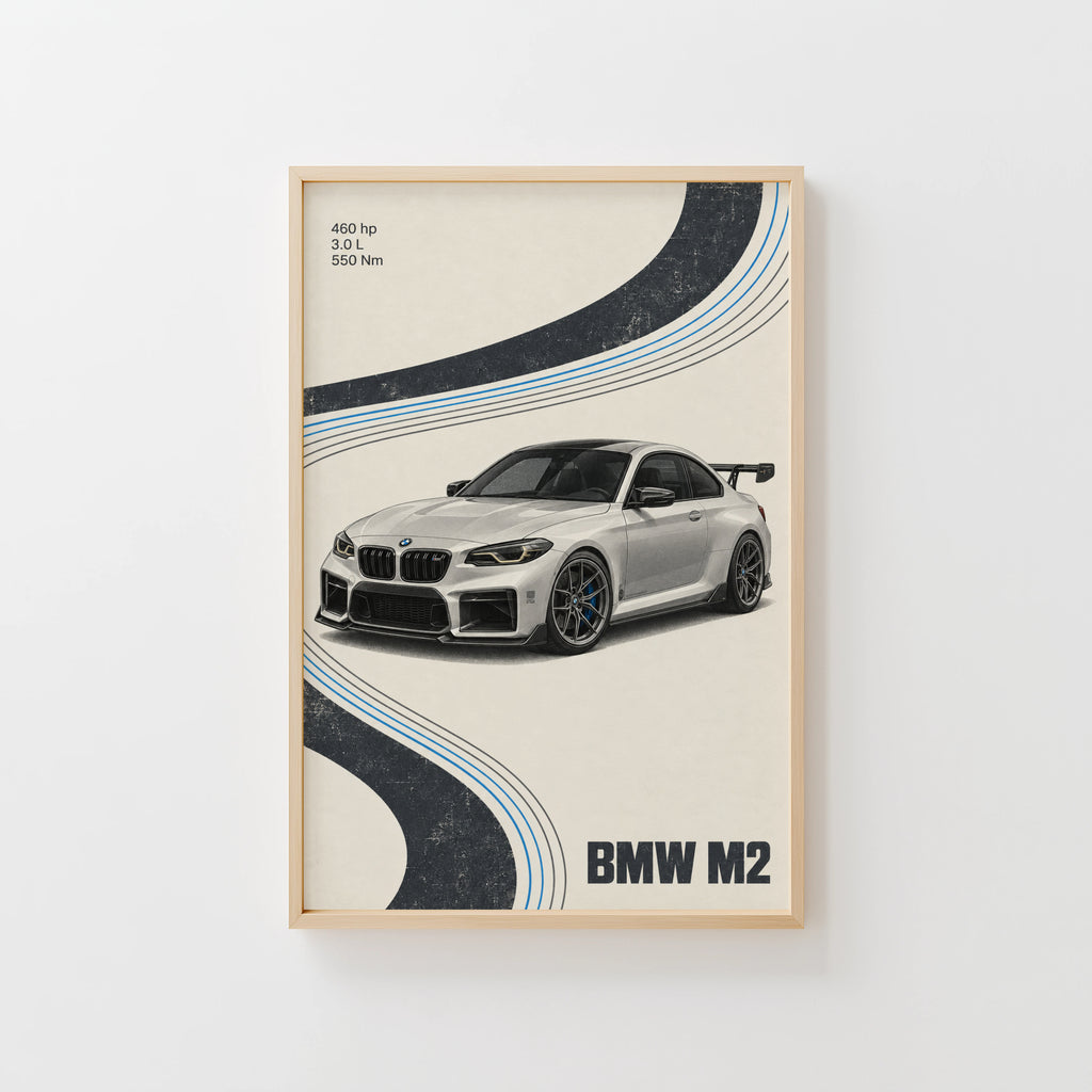 Vintage BMW M2 Print, Car Wall Art, Racing