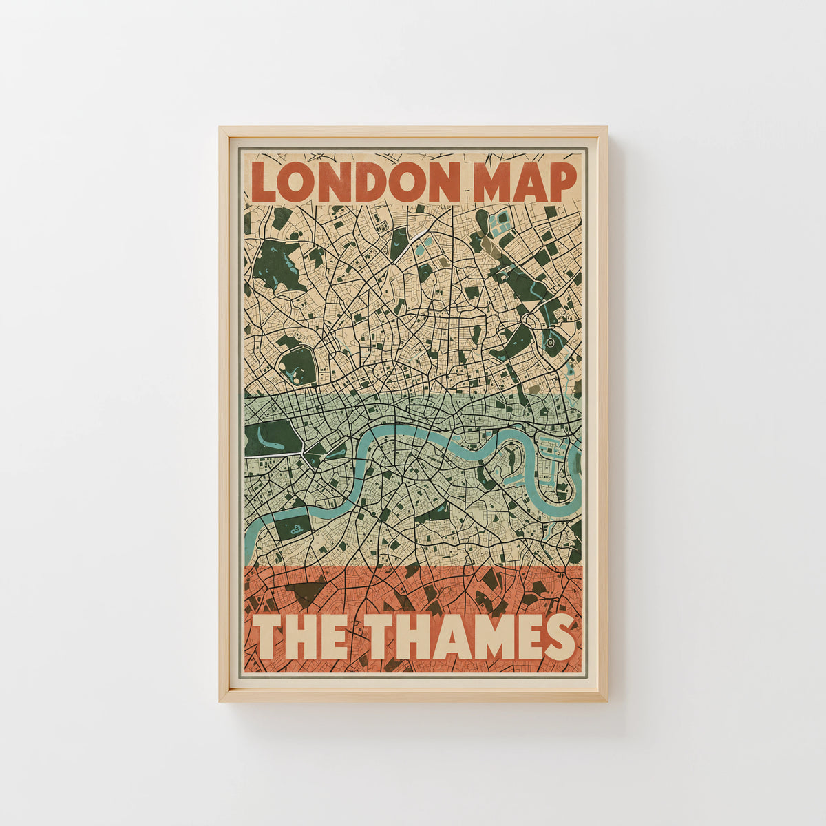 Vintage London Map Poster, Thames Wall Art, City Print