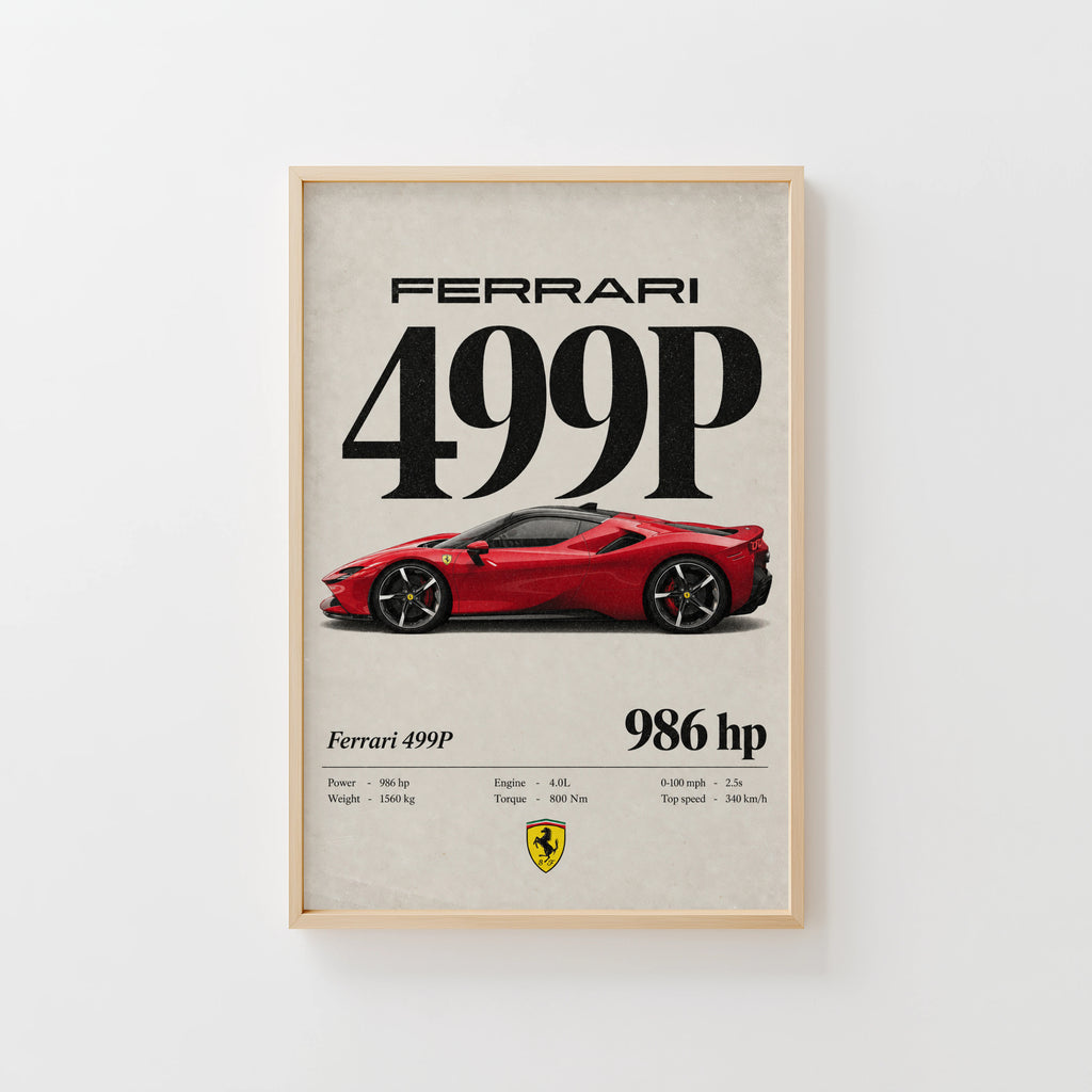Vintage Ferrari 499P Print, Red Supercar Wall Art