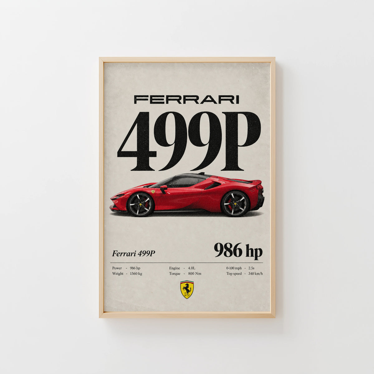 Vintage Ferrari 499P Print, Red Supercar Wall Art
