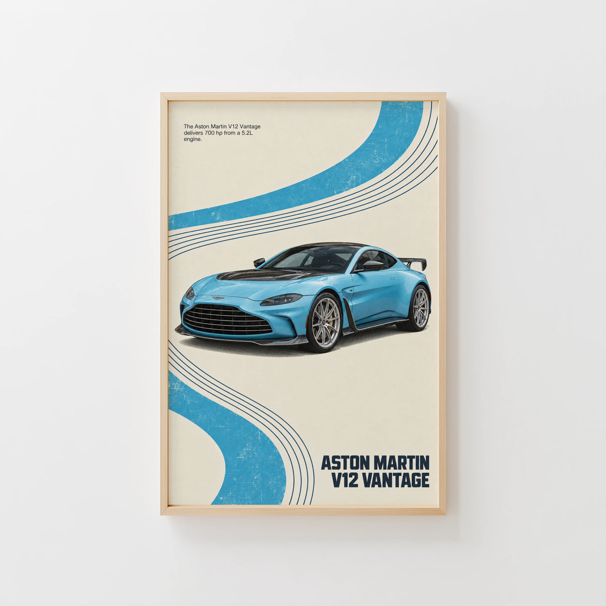 Vintage Aston Martin V12 Vantage Print, Blue Car