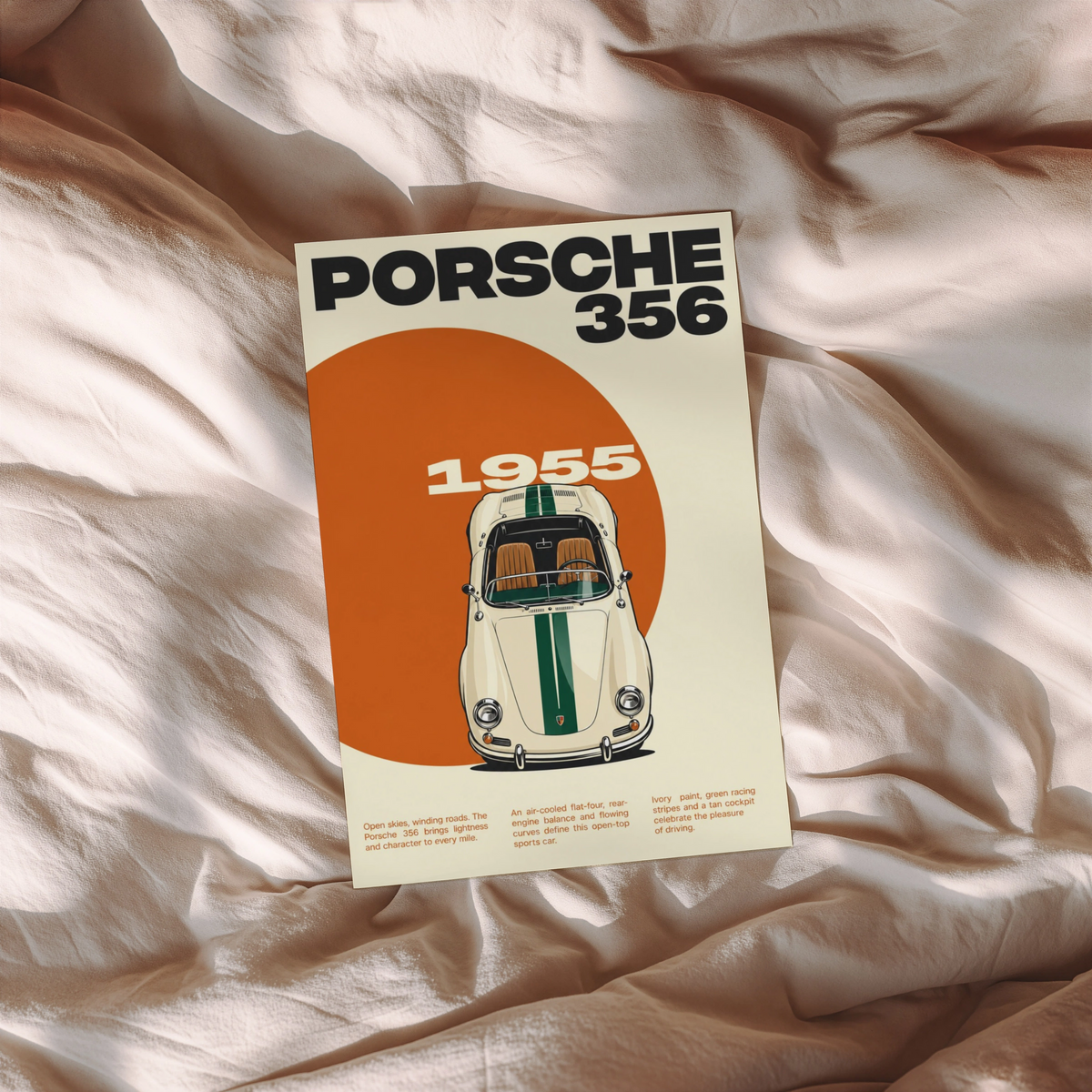 Vintage 1955 Porsche 356 Print, Classic Sports Car Poster