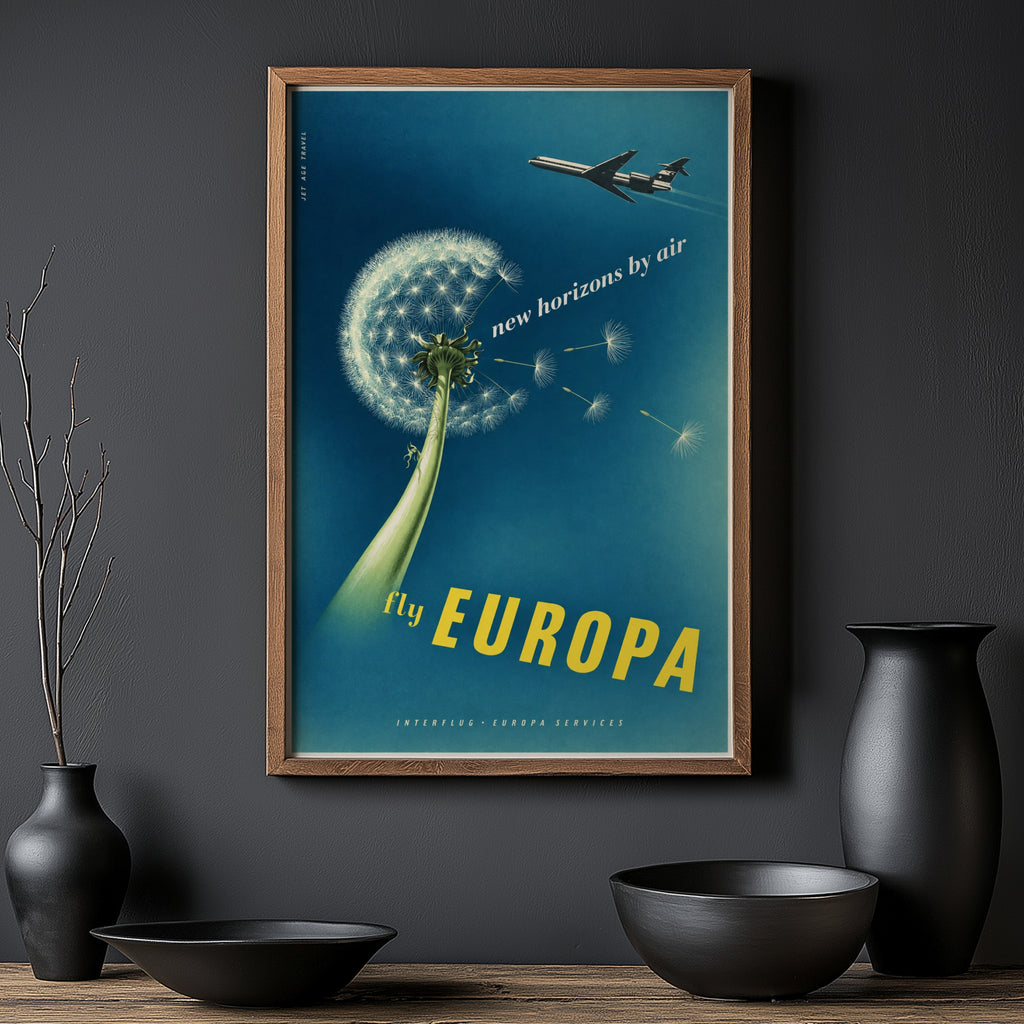 Vintage Airline Poster, Dandelion Wall Art, Travel Print