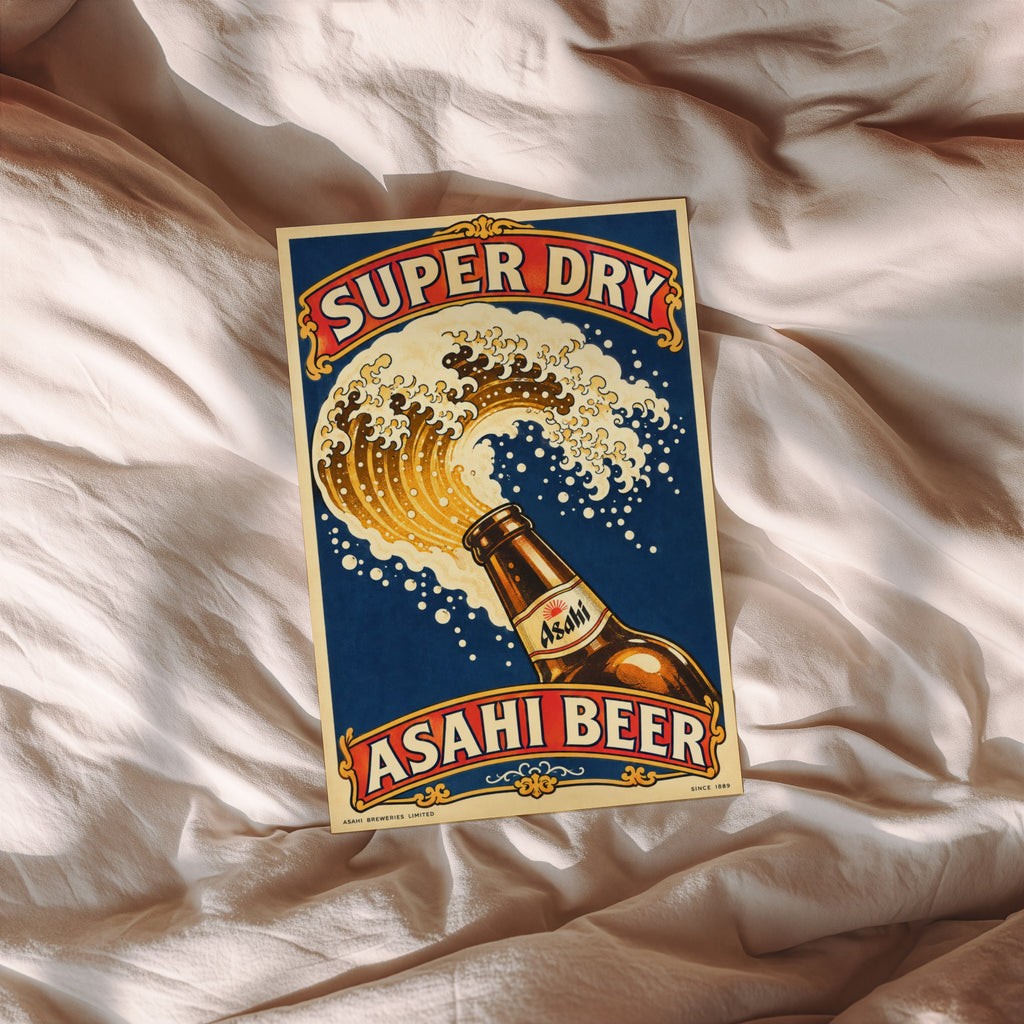 Vintage Asahi Beer Print, Super Dry Poster, Wave Art