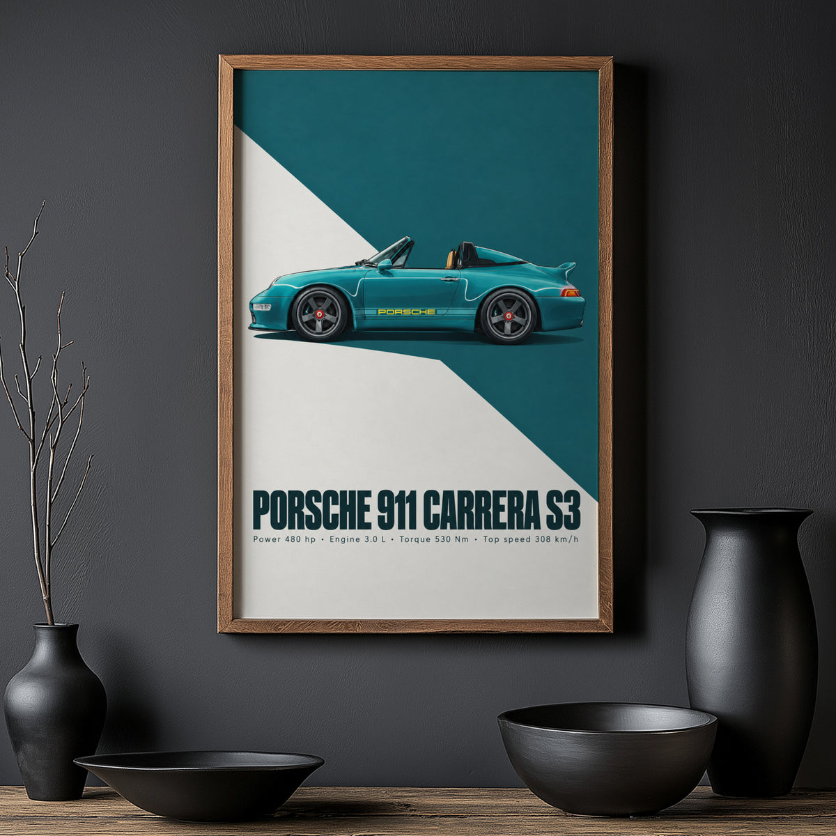 Vintage Porsche 911 Carrera S3 Print, Car Wall Art
