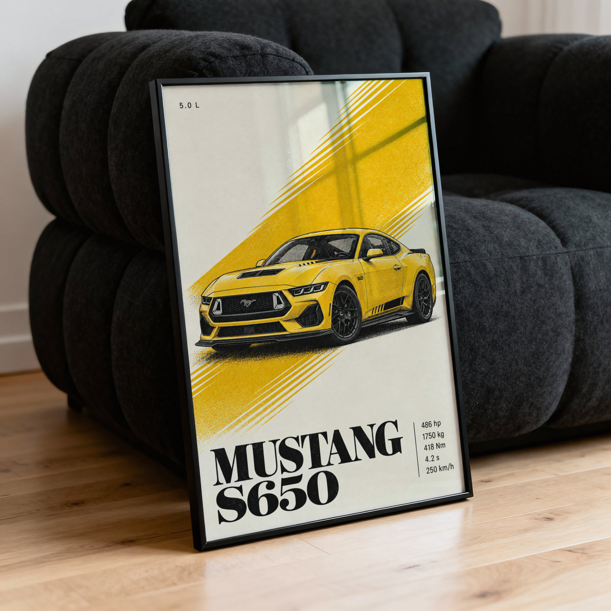 Vintage Mustang Car Print, Yellow Wall Art