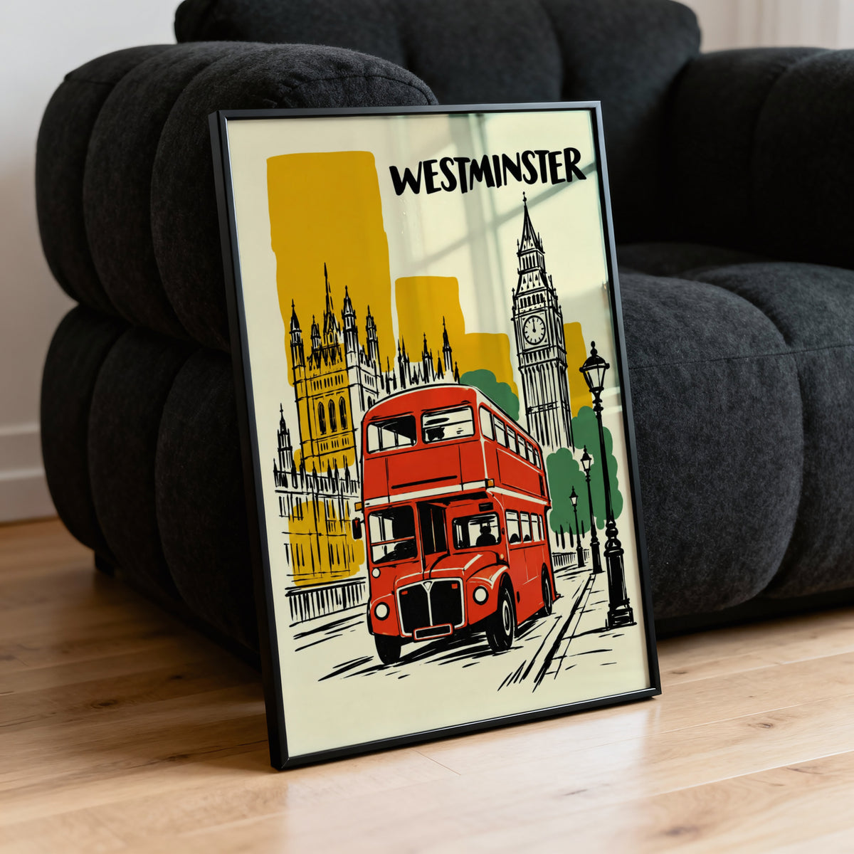 Vintage Westminster London Poster, Red Bus Wall Art Print
