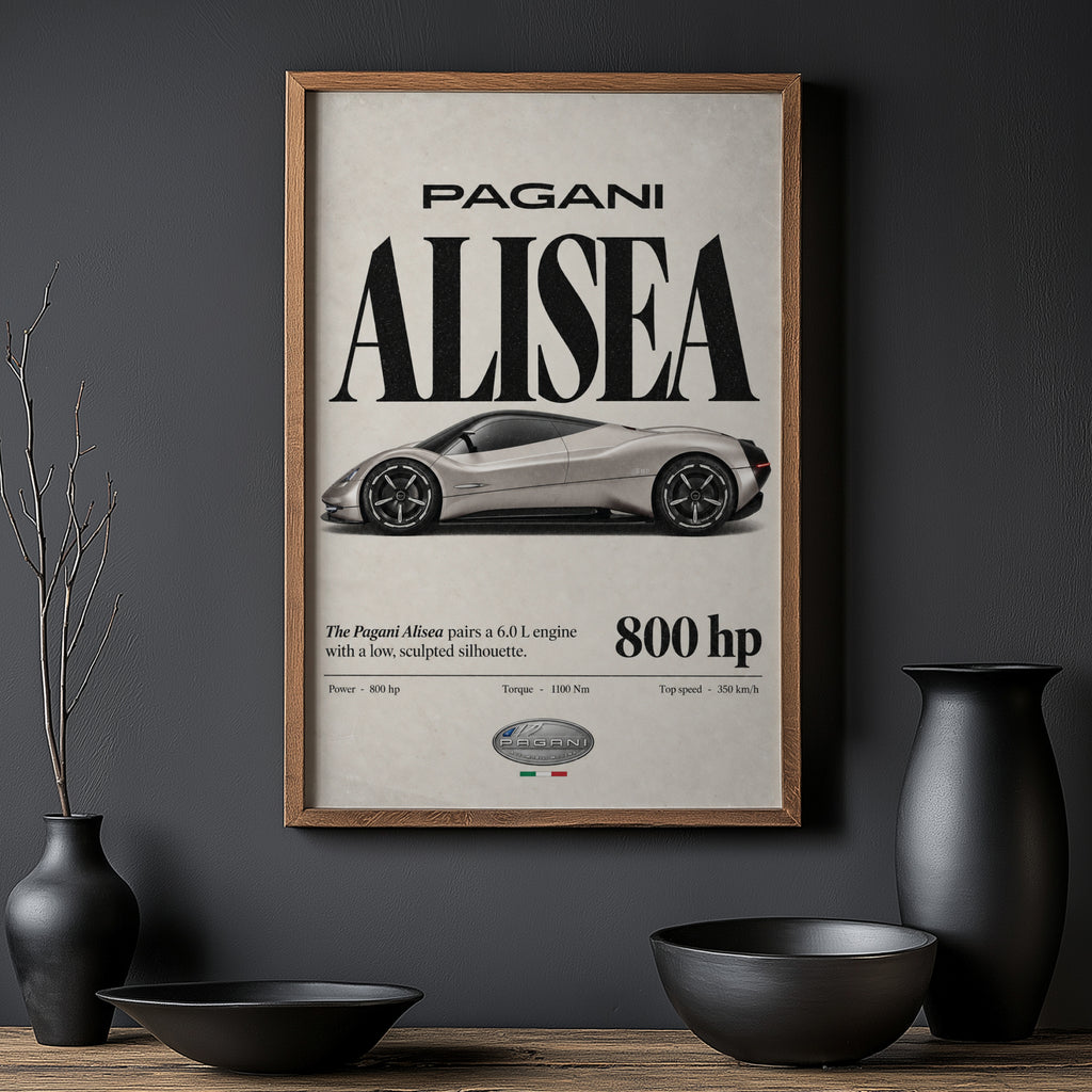 Vintage Pagani Alisea Print, Car Poster, Supercar Wall Art