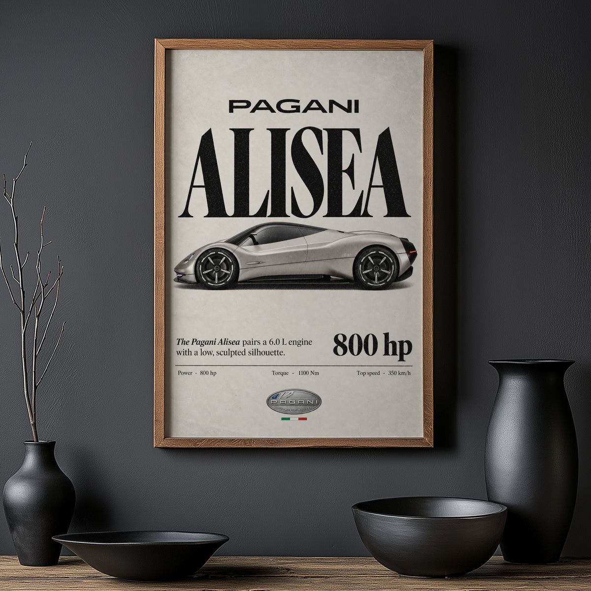 Vintage Pagani Alisea Print, Car Poster, Supercar Wall Art