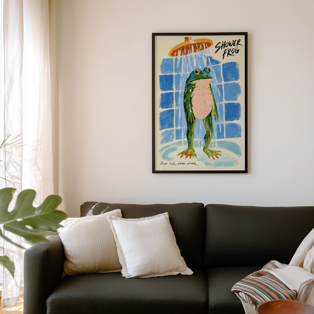 Vintage Shower Frog Print Poster, Bathroom Wall Art