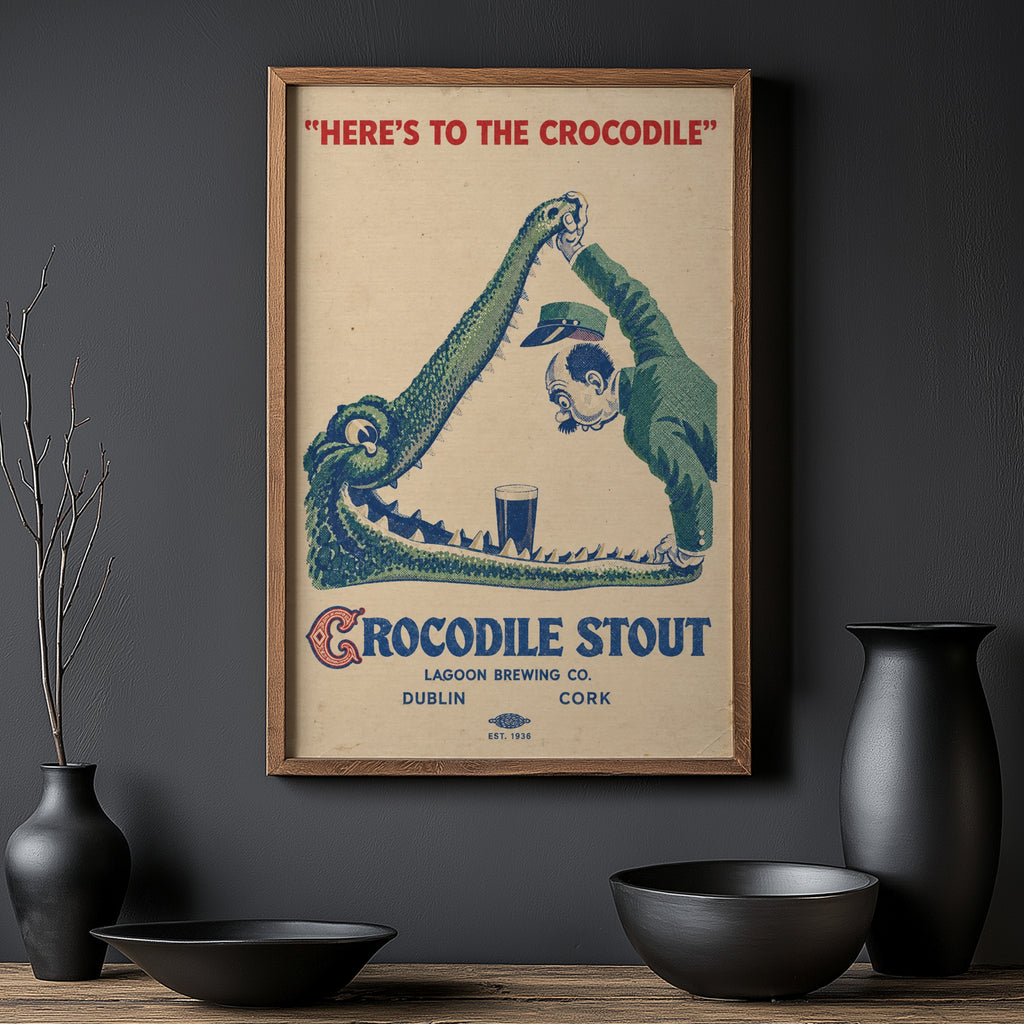 Vintage Crocodile Stout Beer Print, Poster, Pub Wall Art